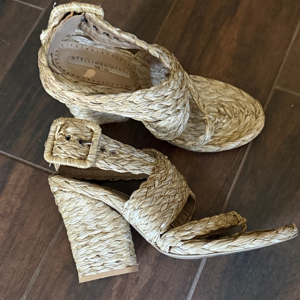 Stella McCartney Tan Woven Raffia Espadrille Heels